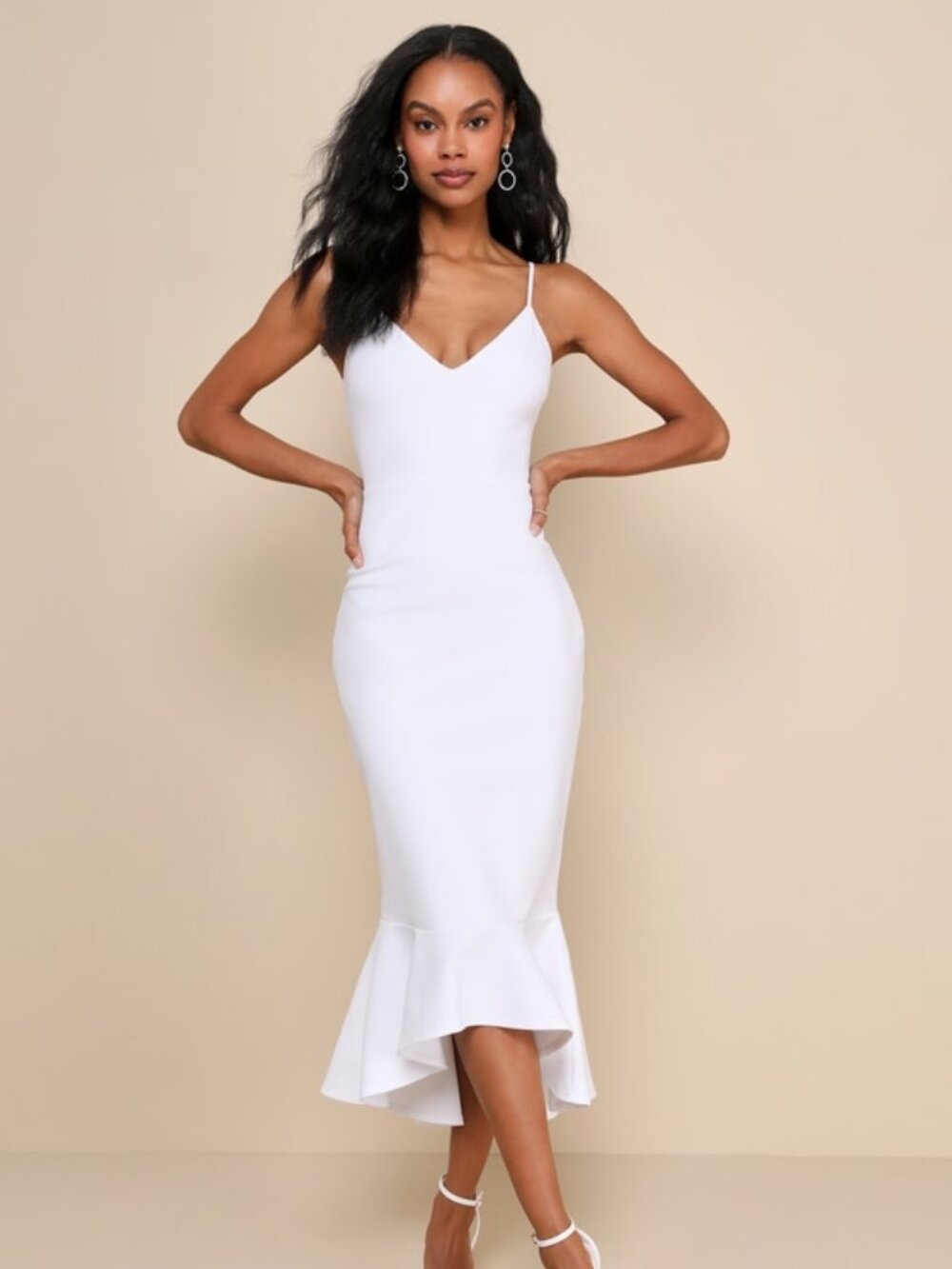 Lulus Stun Like Me White Bodycon Trumpet Hem Midi Dress - Size S